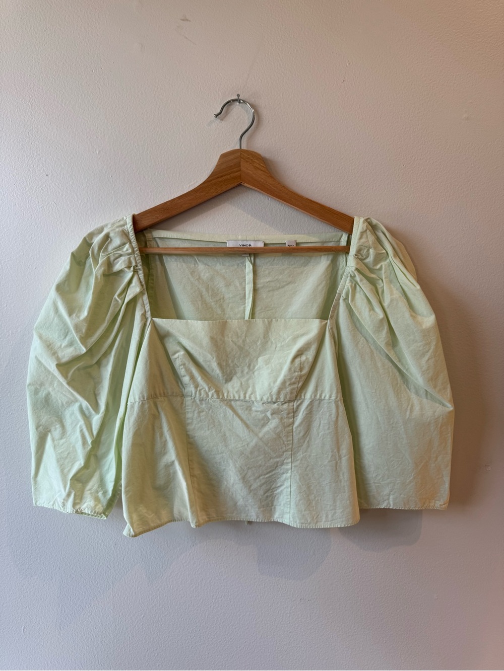 Vince Mint Green Square Neck Puff Sleeve Top